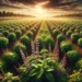 Holy Basil (Ocimum sanctum) plantation, illustrating a vast field of Holy Basil plants. This image emphasizes the expansive grow