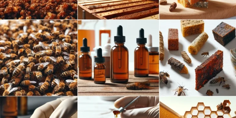 propolis, a resinous mixture produced by honeybees from substances collected from parts